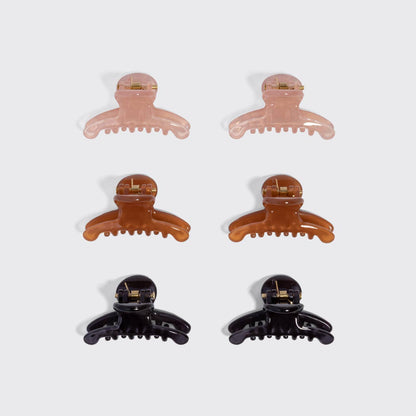 Recycled Plastic Mini Arched Clips 6pc Set - Soft Pink, Mocha & Black