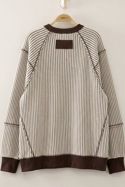 Waffle Patch Detail Pullover-Chocolate