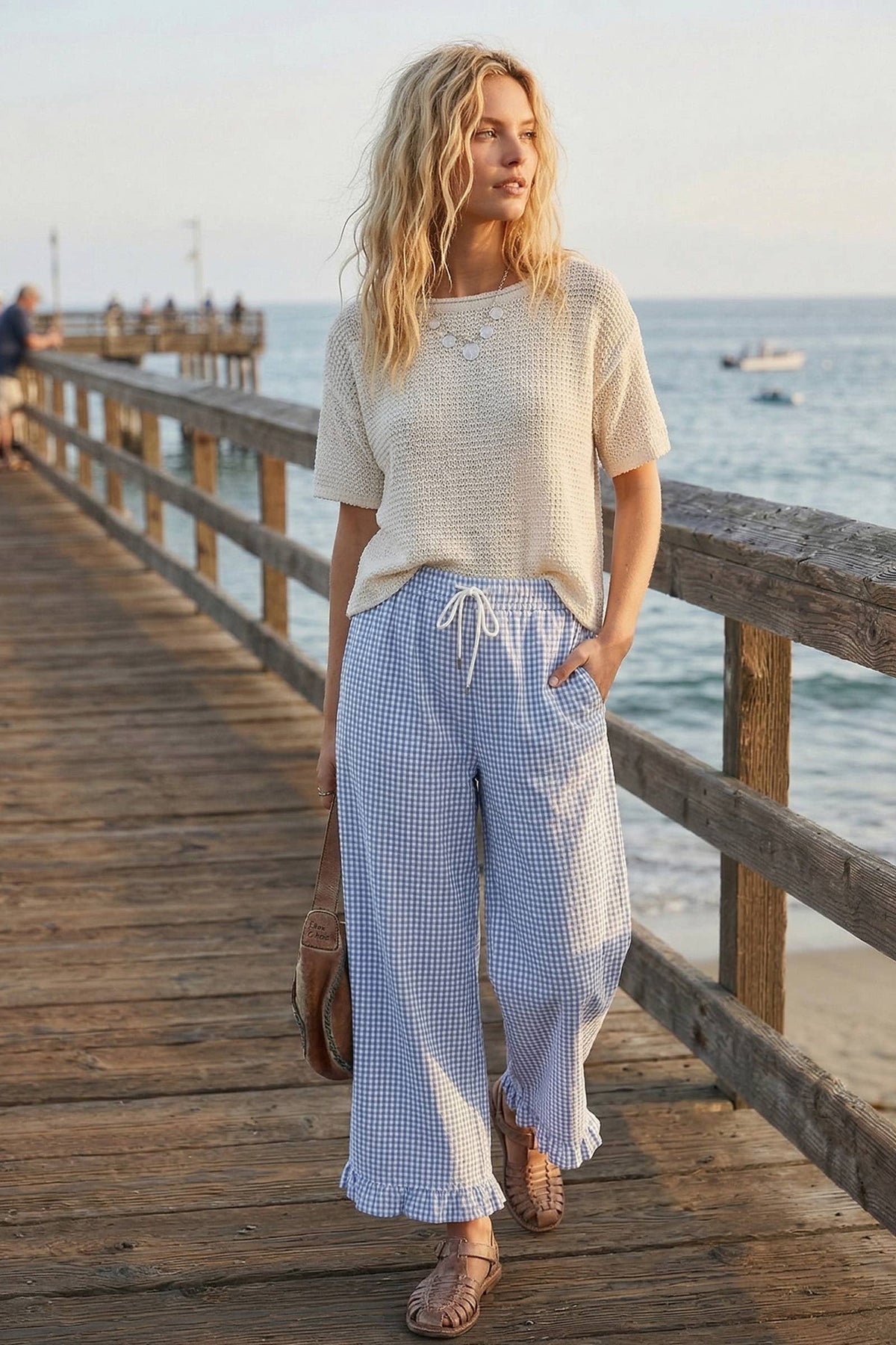 Checkered Gingham Fully Lined Pants-Navy