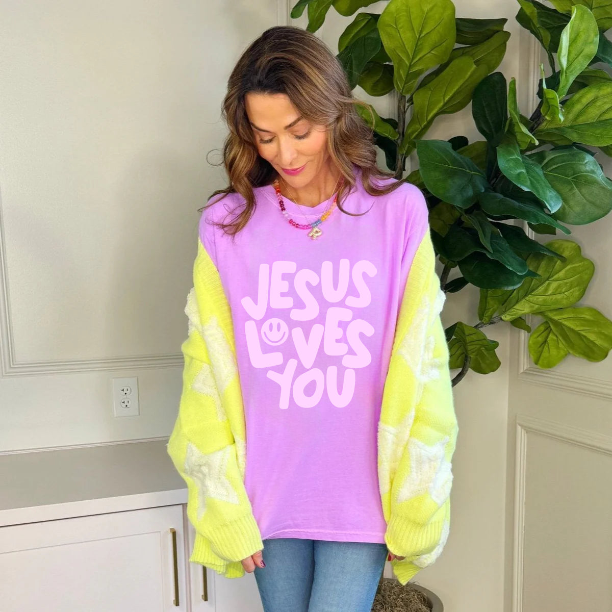Smiley Jesus Loves You Puff Tee