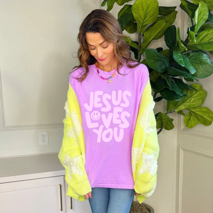 Smiley Jesus Loves You Puff Tee