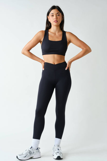 Venice Crossover Waist Leggings- Black