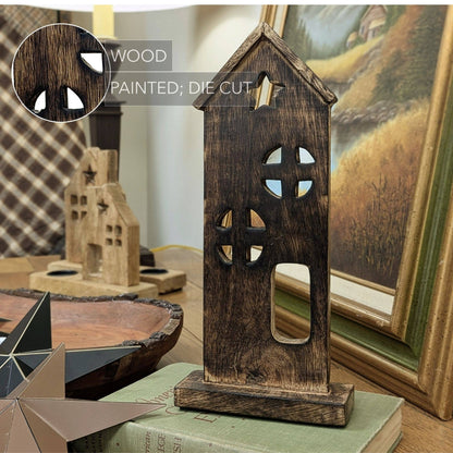 Wooden Saltbox House w/ Star Dark Brown 11.5x5x2