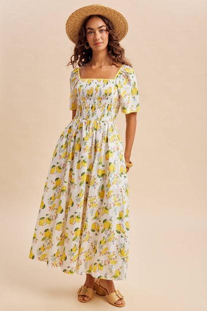 Off The Coast Lemon Printed Maxi Dress