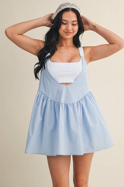 Gingham Print Double Layered Play Dress-Red
