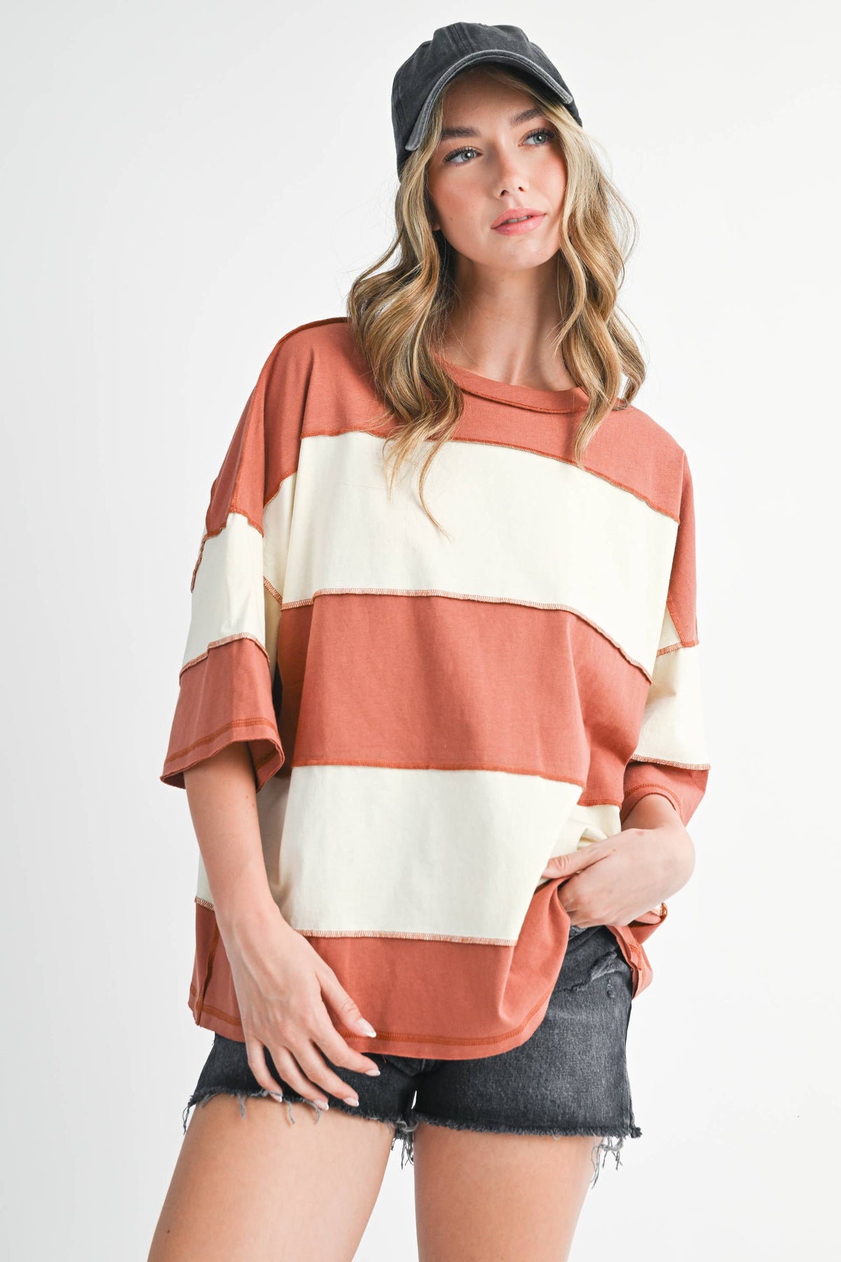 Polly Color Block Top: Terracotta Butter