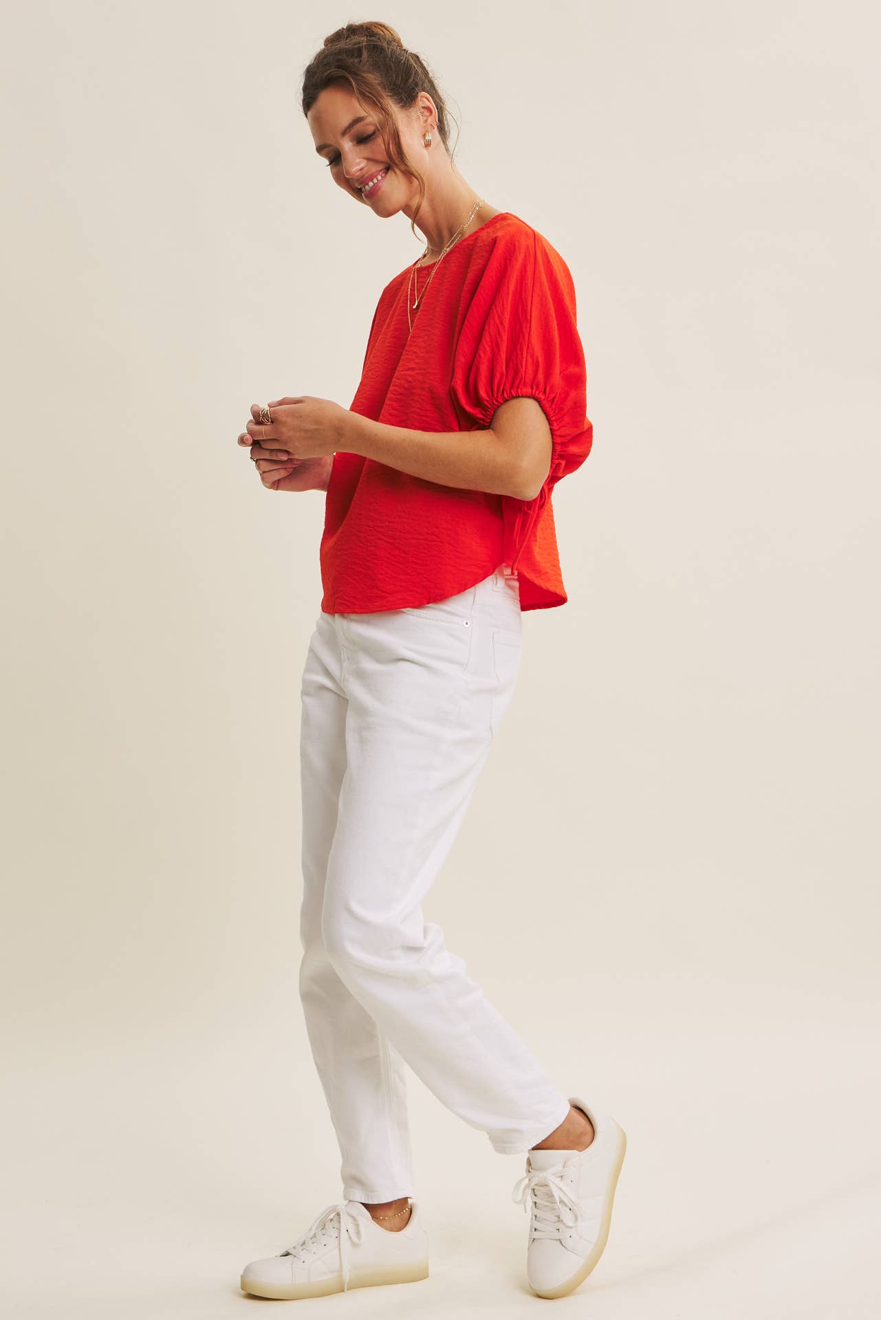Vibrant Crinkled Blouse-Red