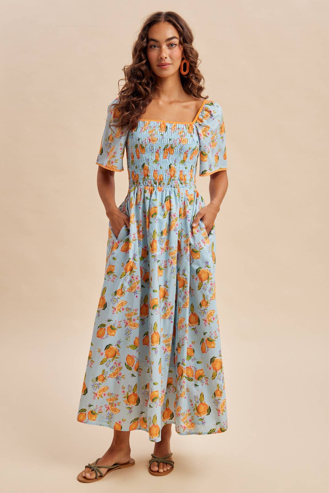 Valencia Orange Printed Cotton Dress