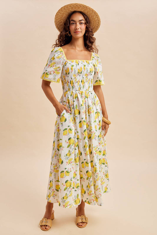 Off The Coast Lemon Printed Maxi Dress