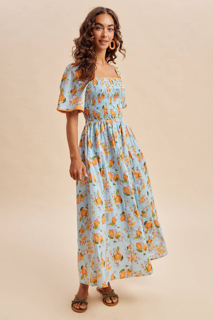 Valencia Orange Printed Cotton Dress