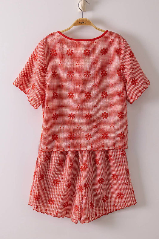 Floral Embroidery Woven Top & Shorts Set