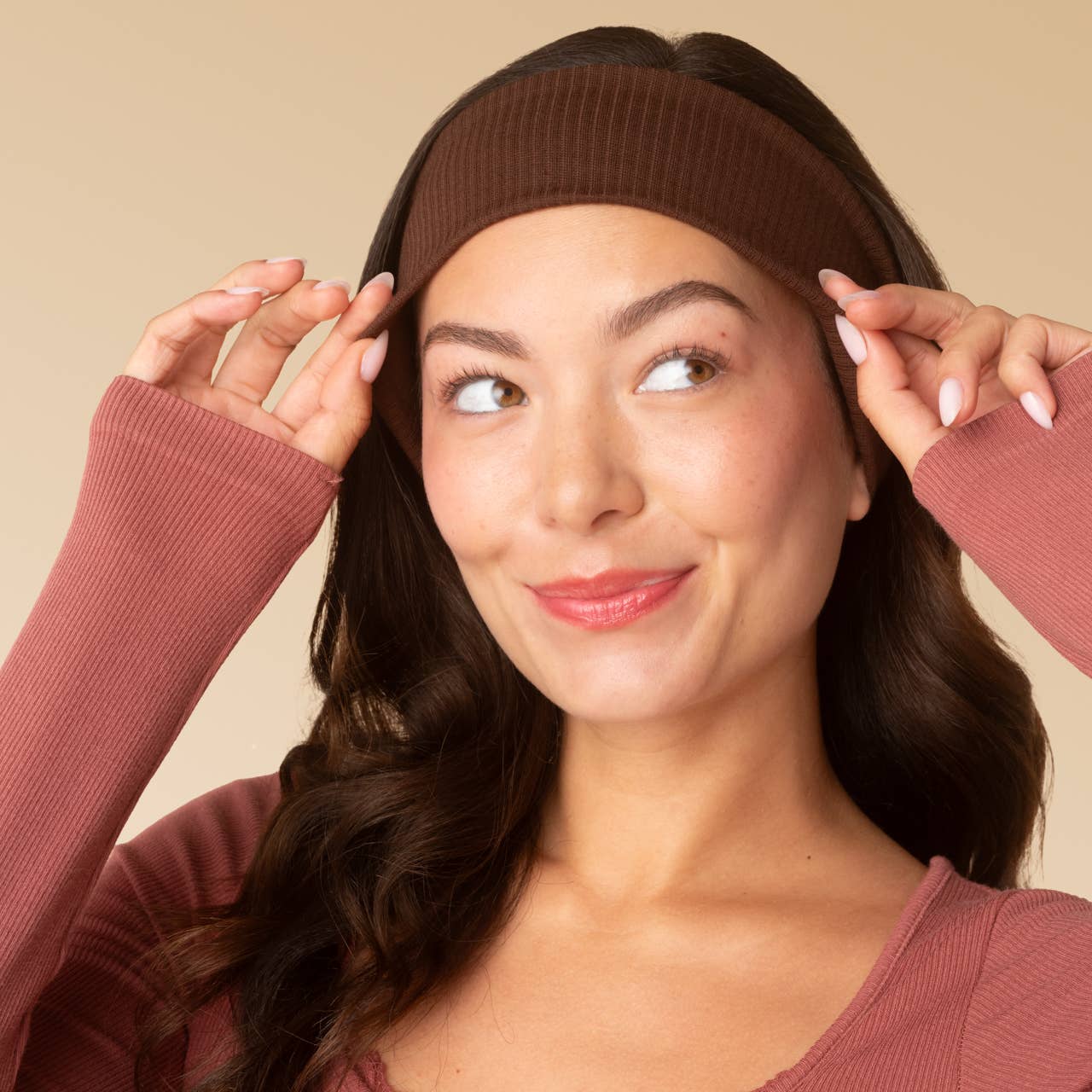 Recycled Fabric Ribbed Elastic Headbands 2pc Set - Mocha & Chocolate