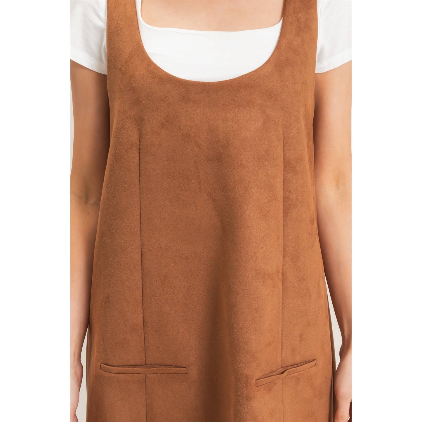Sleeveless Suede Mini Dress-Camel