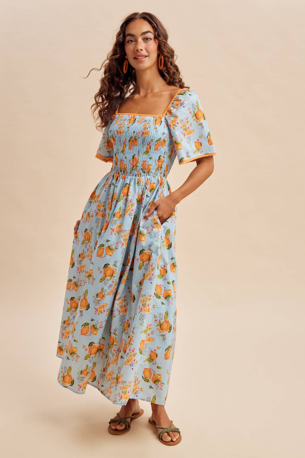 Valencia Orange Printed Cotton Dress