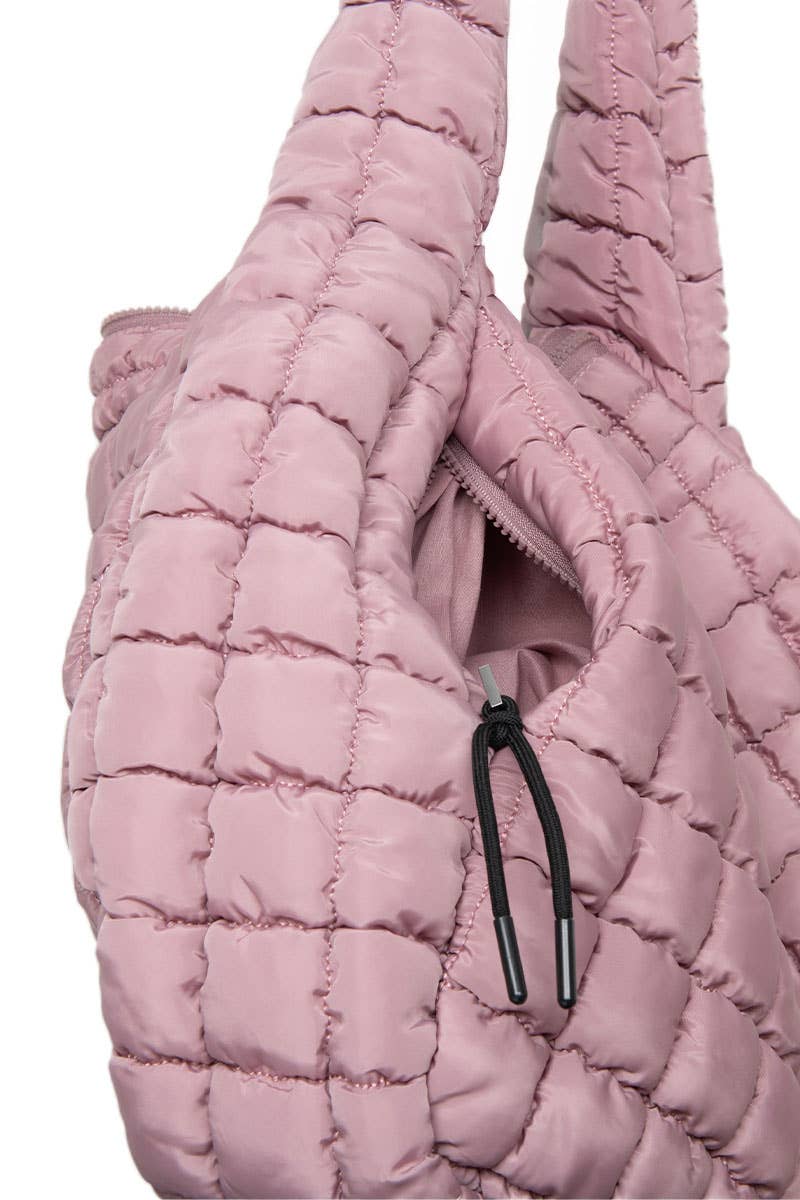 Mauve Oversized Quilted Hobo Tote Bag: Mauve