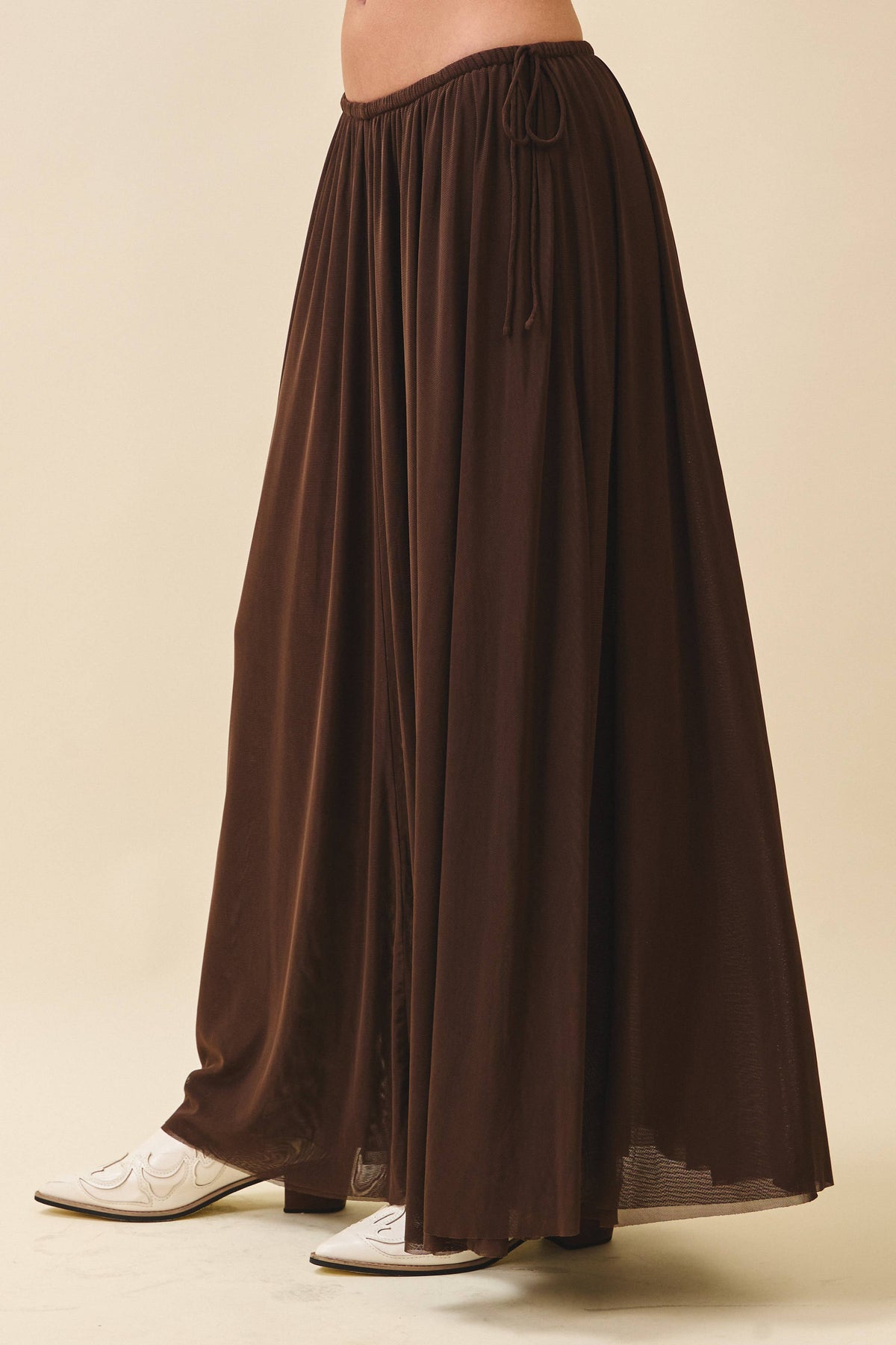 Flowy Mesh Maxi Skirt-Chocolate