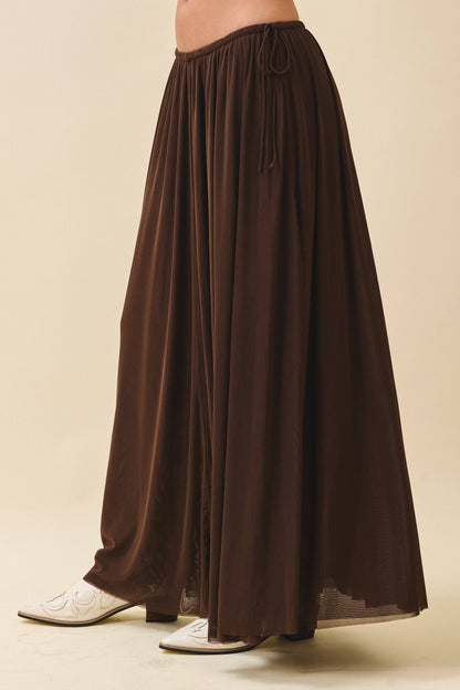 Flowy Mesh Maxi Skirt-Chocolate