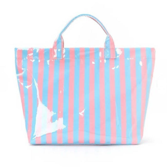 Large Striped Vinyl Tote Bags- Blue + Pink
