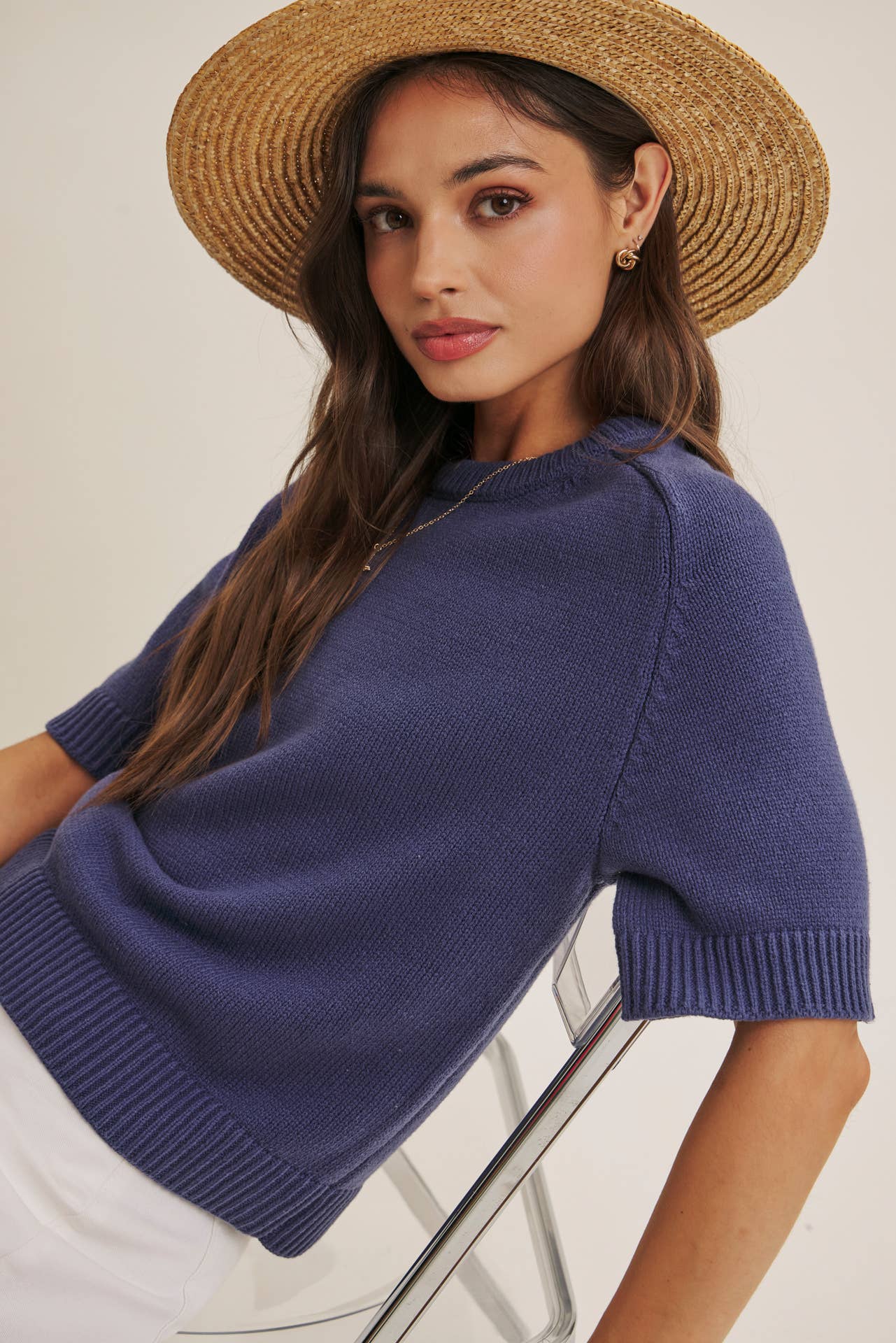Reagan Sweater Top- Navy