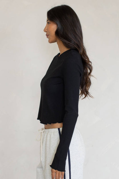 Pen Long Sleeve Top-Black