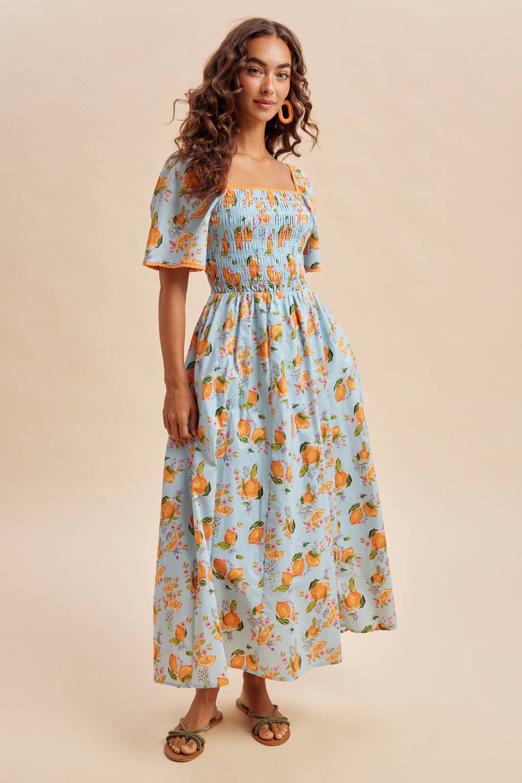 Valencia Orange Printed Cotton Dress
