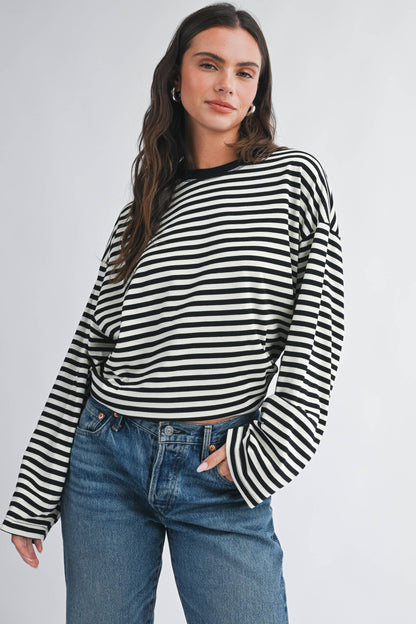 Olivia Oversized Stripe Long Sleeve Top-Chocolate