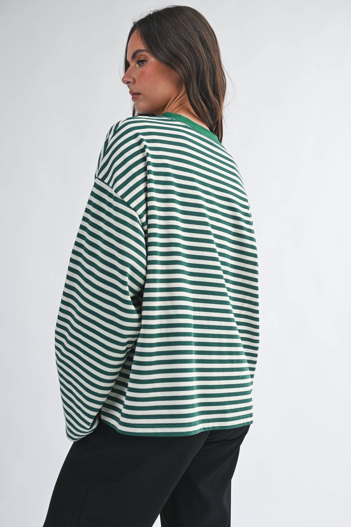 Olivia Oversized Stripe Long Sleeve Top-Green