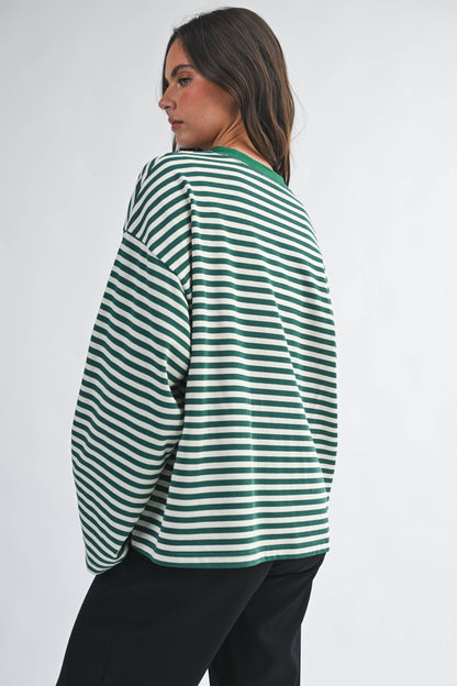 Olivia Oversized Stripe Long Sleeve Top-Green
