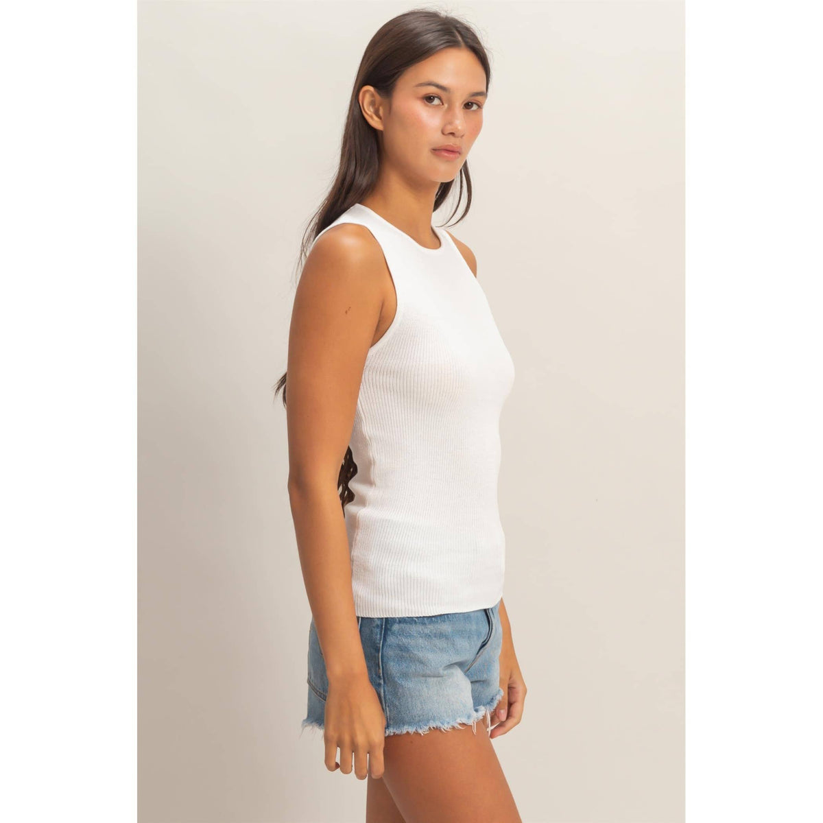 Ribbed Knit Tank Top- Off White