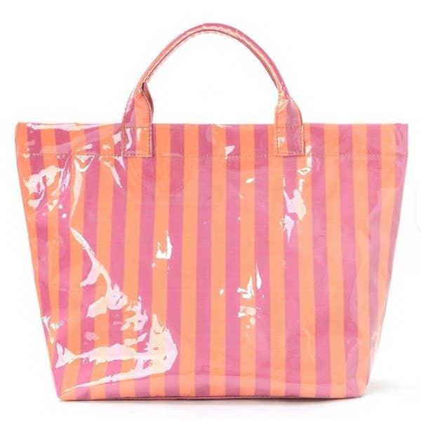 Large Striped Vinyl Tote Bags | 40P595: FUCHSIA ORANGE