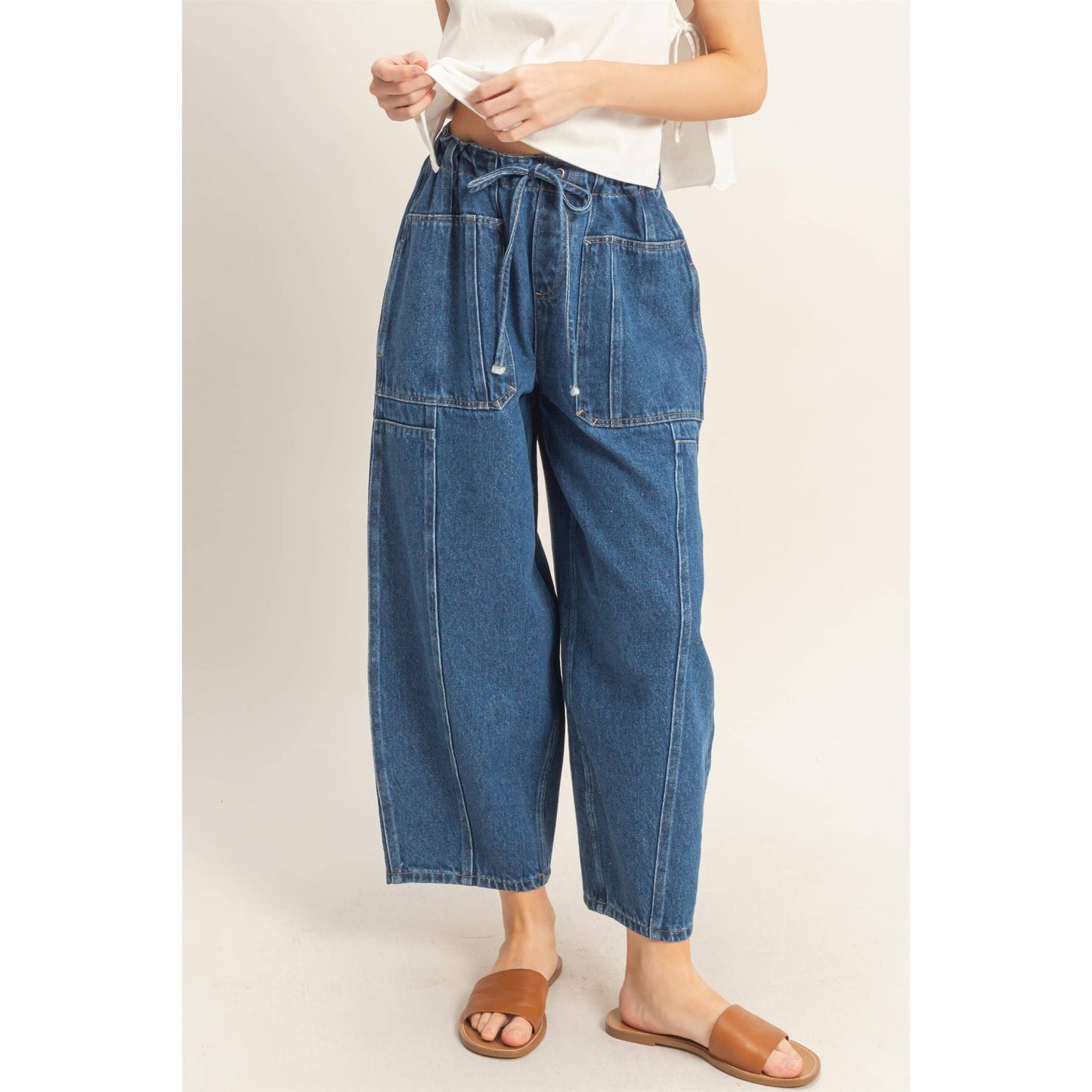 Wide Pants With Oversized Pockets- Dark Blue