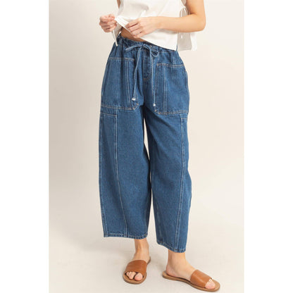 Wide Pants With Oversized Pockets- Dark Blue