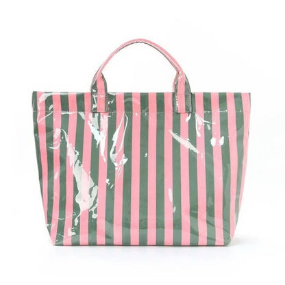 Large Striped Vinyl Tote Bags | 40P595: FUCHSIA ORANGE