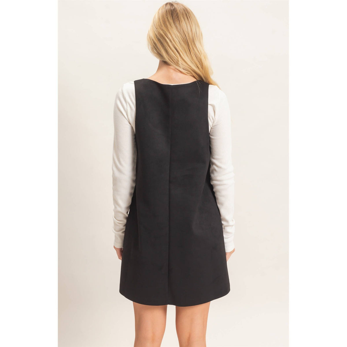 Sleeveless Suede Mini Dress-Black