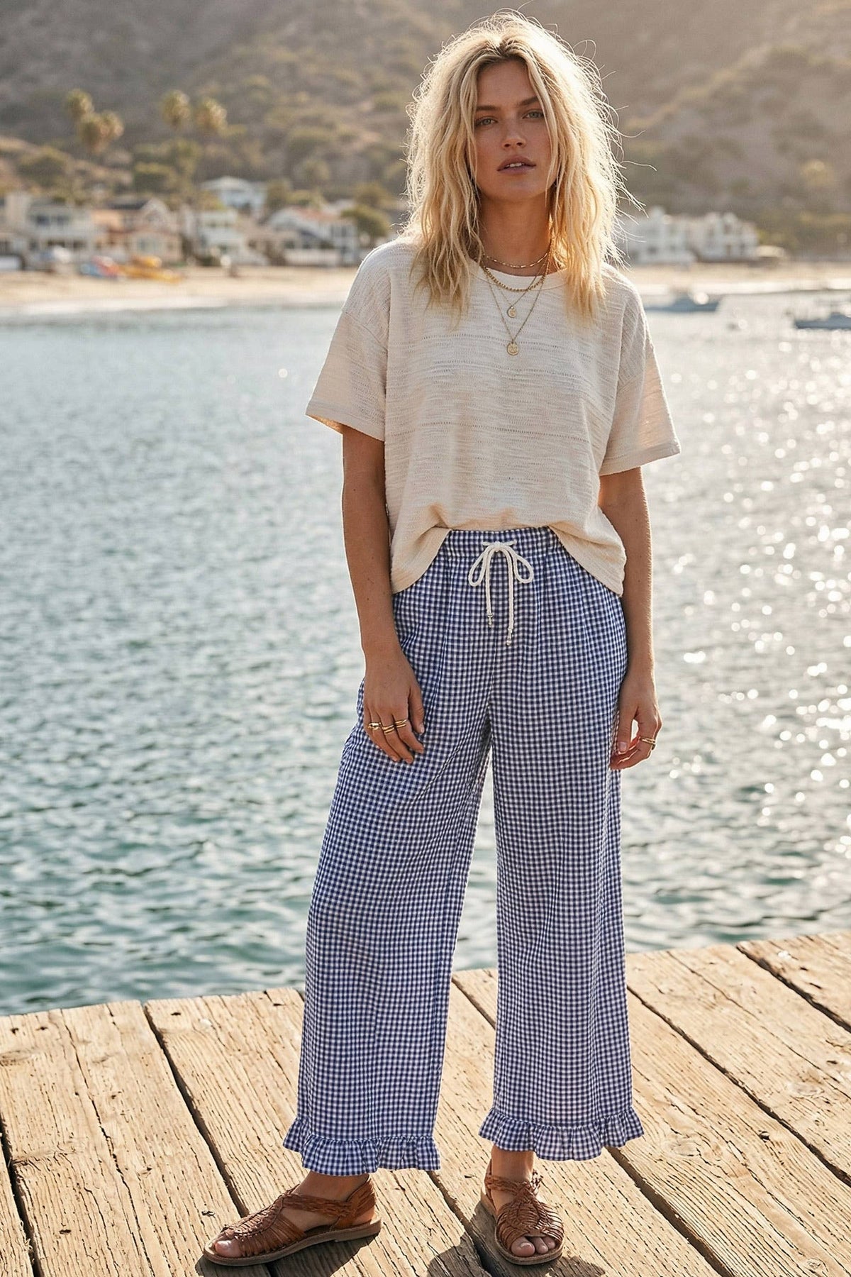 Checkered Gingham Fully Lined Pant- Red