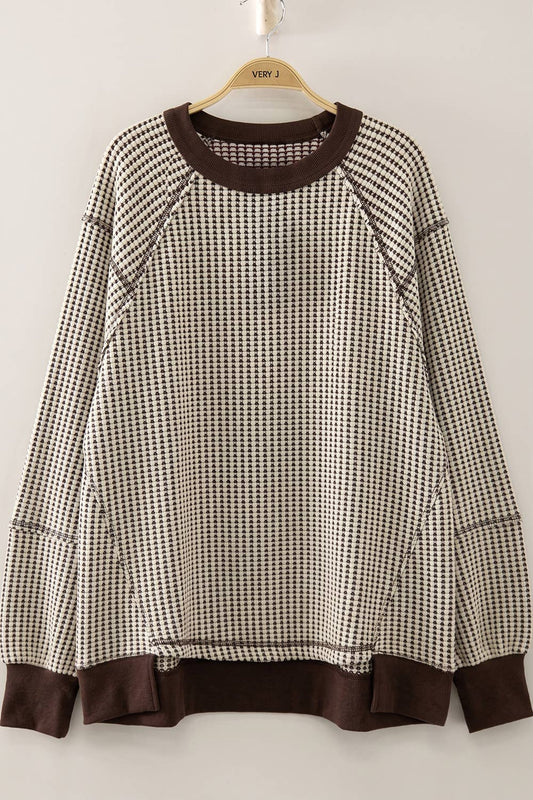 Waffle Patch Detail Pullover-Chocolate