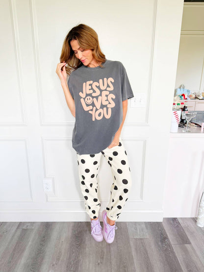 Smiley Jesus Loves You Puff Tee