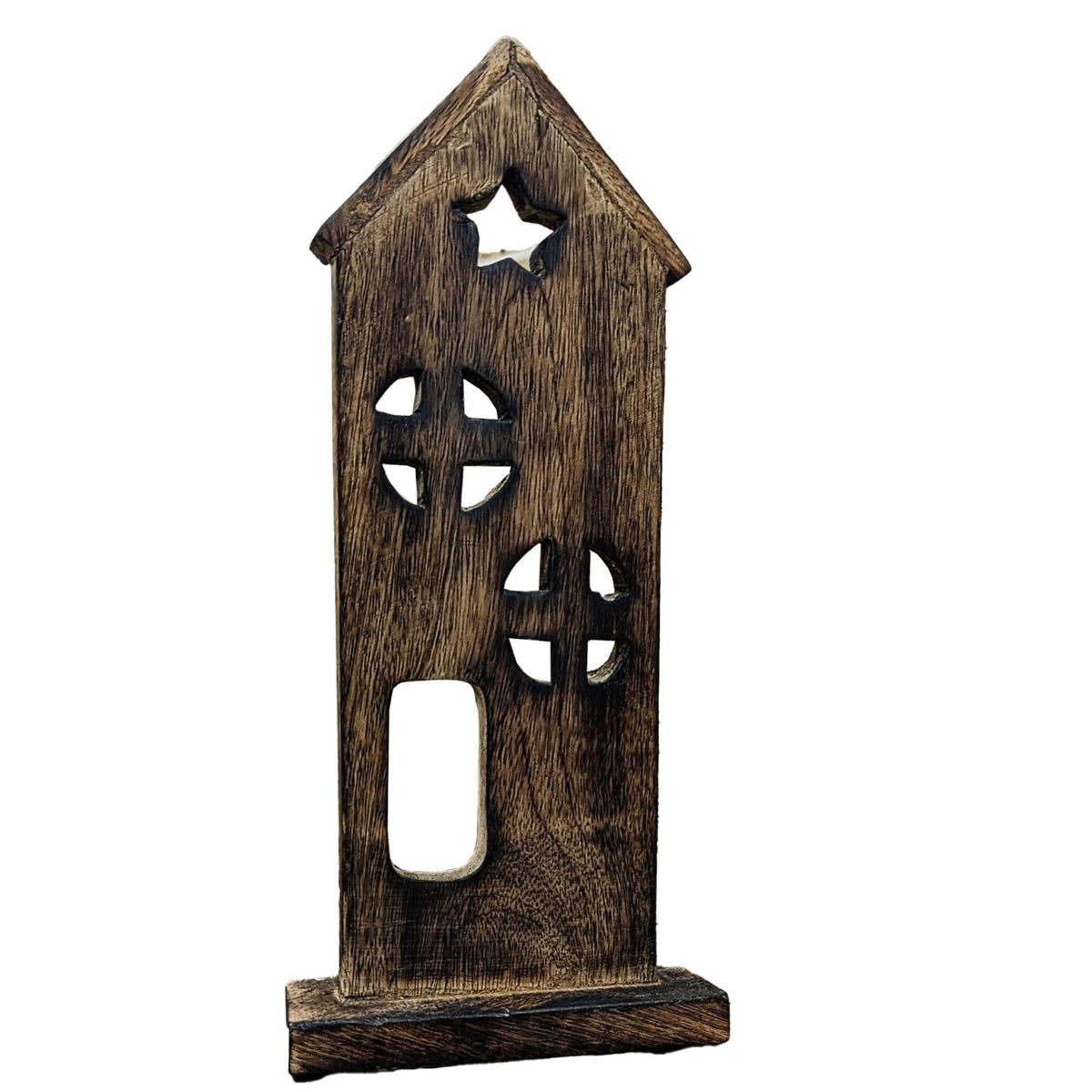 Wooden Saltbox House w/ Star Dark Brown 11.5x5x2