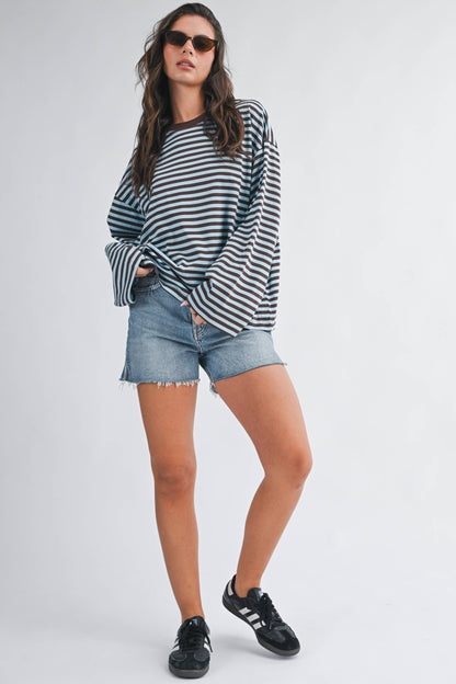 Olivia Oversized Stripe Long Sleeve Top-Chocolate