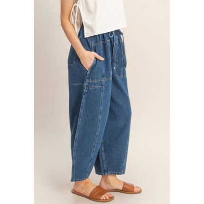 Wide Pants With Oversized Pockets- Dark Blue