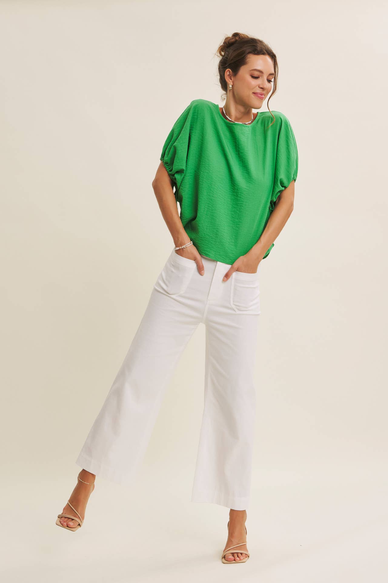 VIibrant Crinked Blouse-Kelly Green