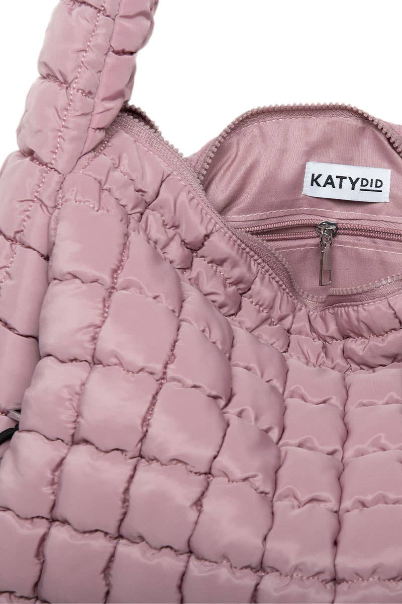 Mauve Oversized Quilted Hobo Tote Bag: Mauve