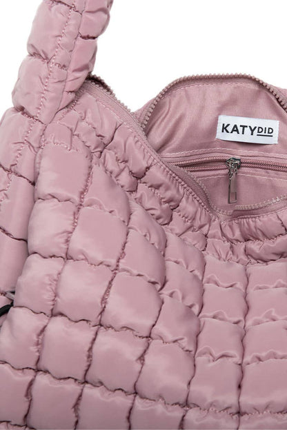 Mauve Oversized Quilted Hobo Tote Bag: Mauve