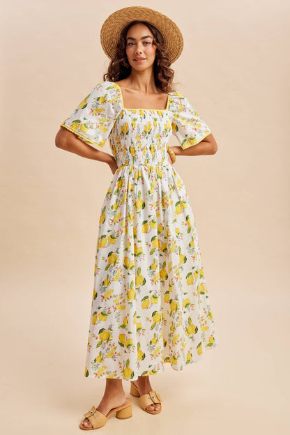 Off The Coast Lemon Printed Maxi Dress