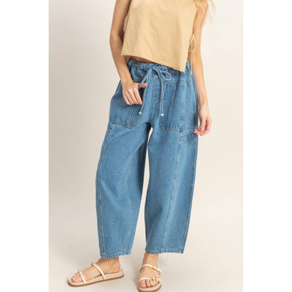 Wide Pants With Oversized Pockets-Light Blue