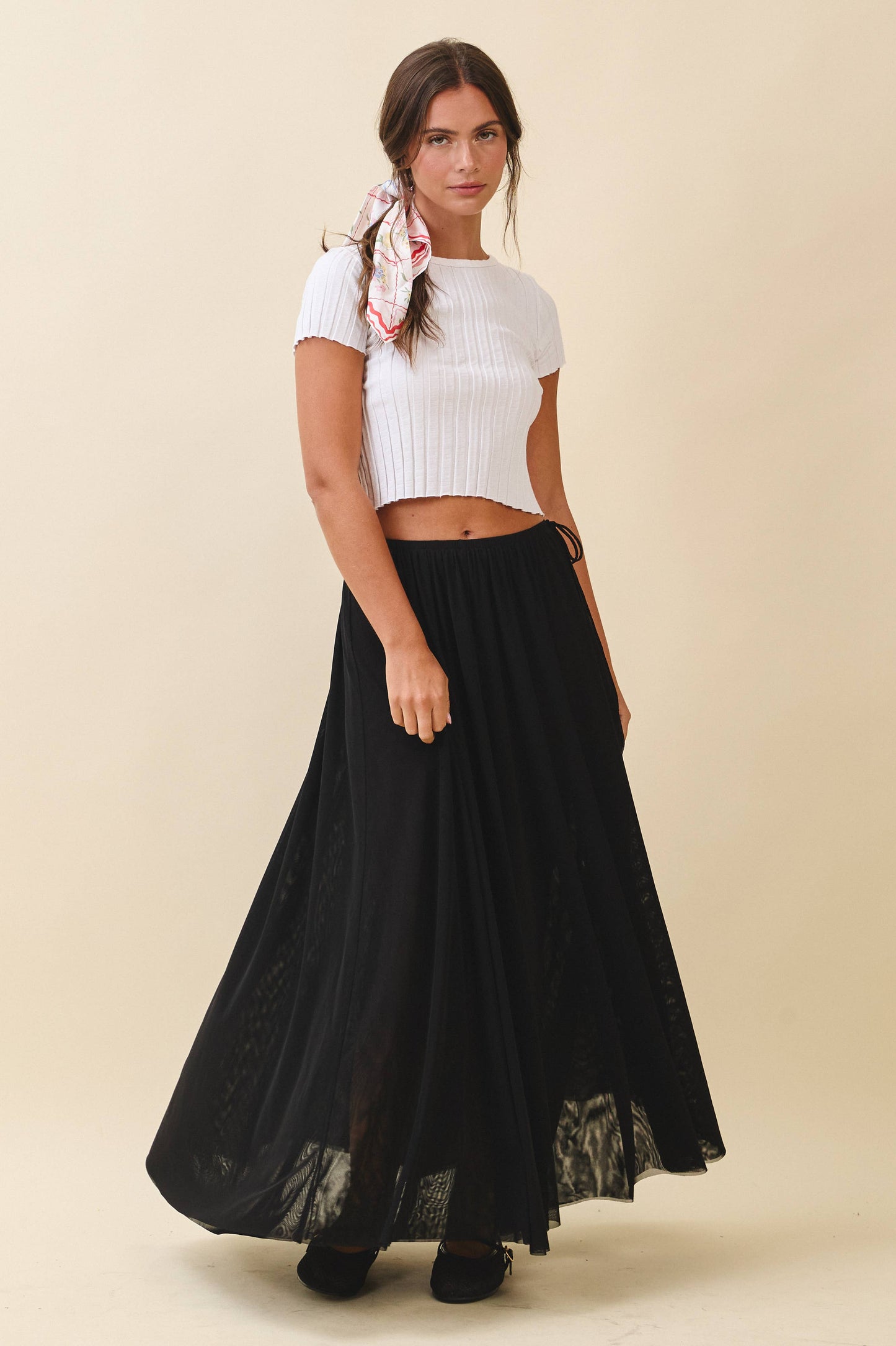 Flowy Mesh Maxi Skirt- Black