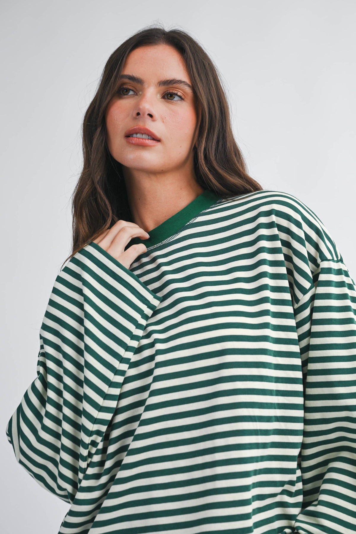 Olivia Oversized Stripe Long Sleeve Top-Chocolate