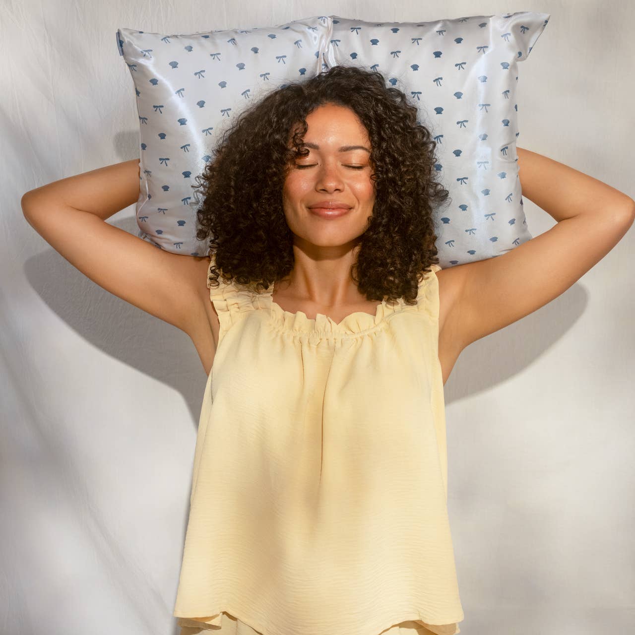 Satin Pillowcase - Pearlized Cream & Coastal Blue Print