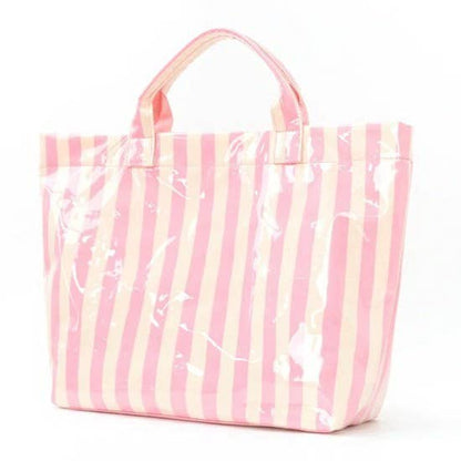 Large Striped Vinyl Tote Bags- Blue + Pink