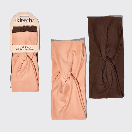 Kitsch Recycled Fabric Wide Twist Headbands 2pc Set- Rosewood
